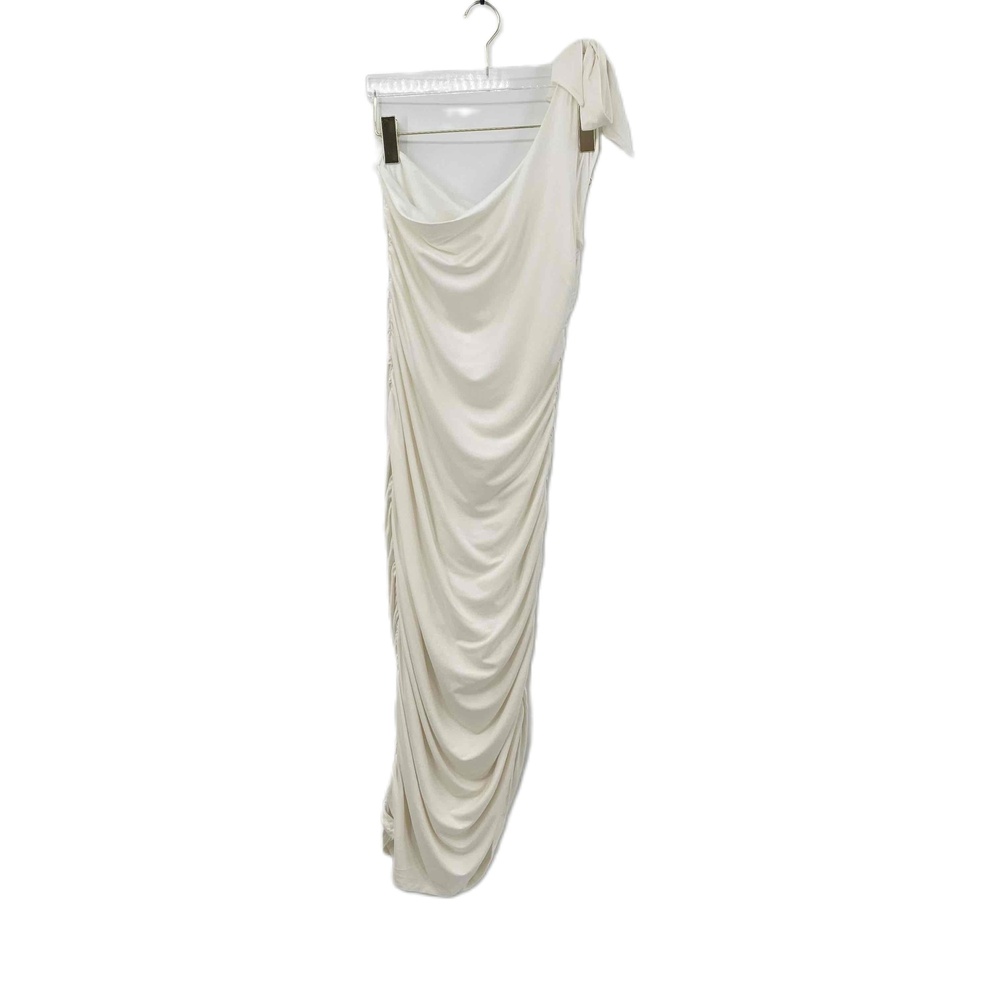 Pink Lily | Asymmetrical / One Shoulder  Column Scrunch Dress | White | Sz M